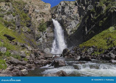 Waterfall in Altay Mountains. Beautiful Nature Landscape Stock Photo ...