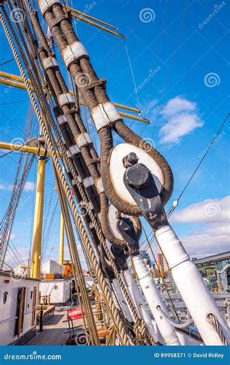 Ropes Rigging Masts And Stays On Traditional Sailing Ship Stock Image