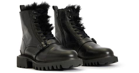 AllSaints Tori Genuine Shearling Lined Lace Up Combat Boot In Black Lyst