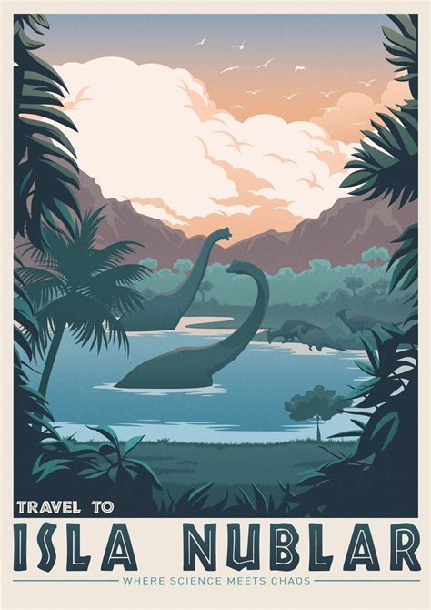 Isla Nublar Artwork Jurassic Park Scifi Retro Travel Etsy Dinosaur