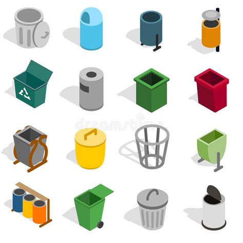 Trash Bin Icons Set Isometric D Style Stock Illustration