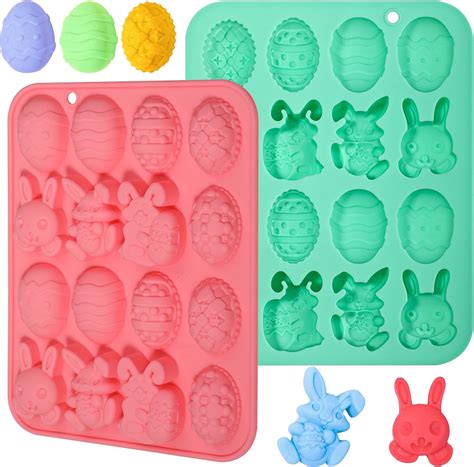 Kamehame Easter Egg Mold 2 Pack Bunny Chocolate Candy Mold 16 Cavity Silicone