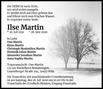 Traueranzeigen Von Ilse Martin Wirtrauern