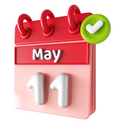 May 11th Calendar 3d With Check Mark Icon 34339659 Png