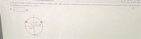 Solved Three Point Charges Lie Along A Circle Of Radius Rat