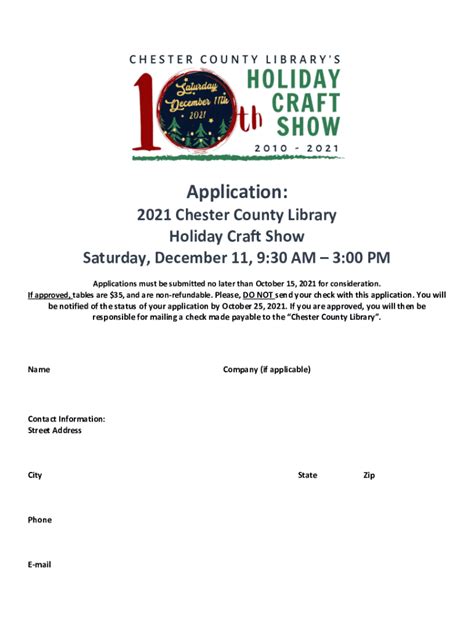 Fillable Online Chester County Library S Th Annual Holiday Craft Fair