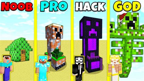 Minecraft Battle Noob Vs Pro Vs Hacker Vs God Creeper Statue House