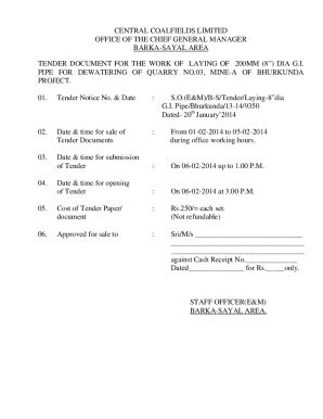 Fillable Online Tender Document For The Work Of Laying Of Mm Dia