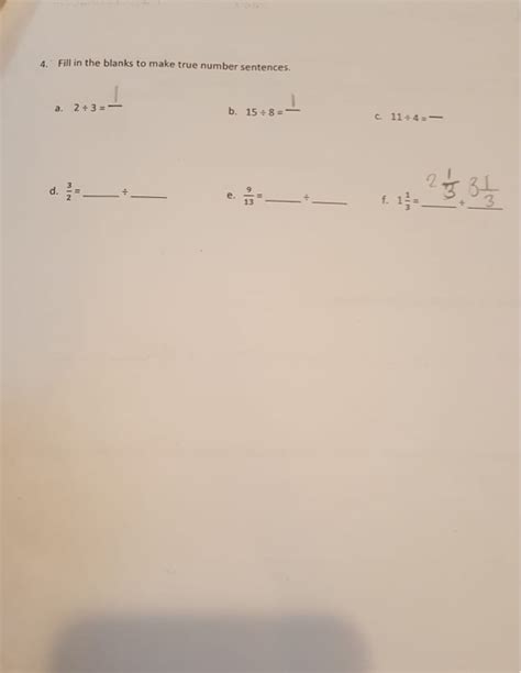 Solved 4 Fill In The Blanks To Make True Number Sentences