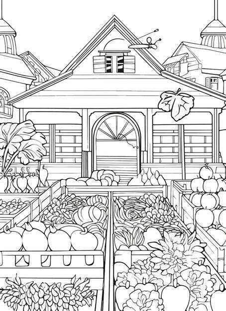 Premium AI Image | a coloring page of a garden with a house and a garden generative ai