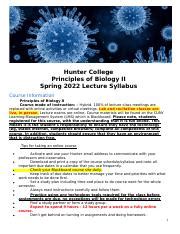 BIOL102 Syllabus SP23 V2 1 Docx Hunter College Principles Of Biology