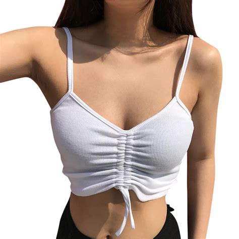 Summer Sexy White Crop Top New Fashion Women Sleeveless V Neck Cotton