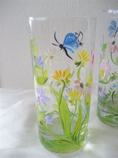 Hand Painted Wildflower Glass Set Set Of 8 Drinking Glasses