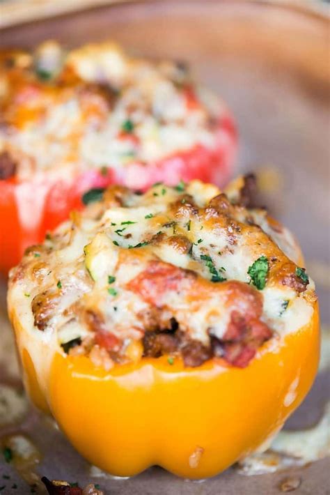 Classic Stuffed Peppers Stuffed With Rice Ground Beef Tomatoes And