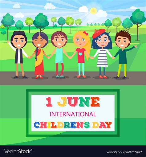 1 June International Children Day Poster Of Kids Vector Image