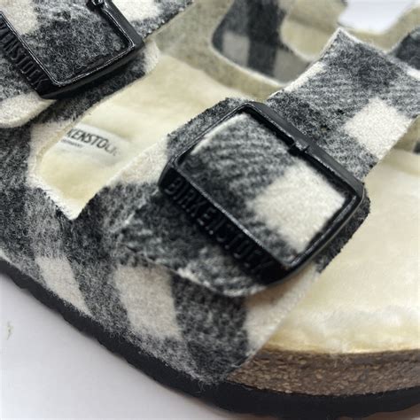 Birkenstock Arizona White Gray Plaid Shearling Footbe Gem