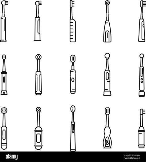 Electric Toothbrush Healthcare Icons Set Outline Style Stock Vector