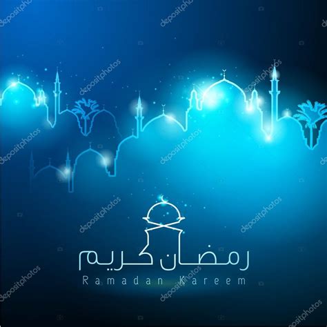 Ramadán kareem mezquita islámica silueta resplandor luz fondo vector