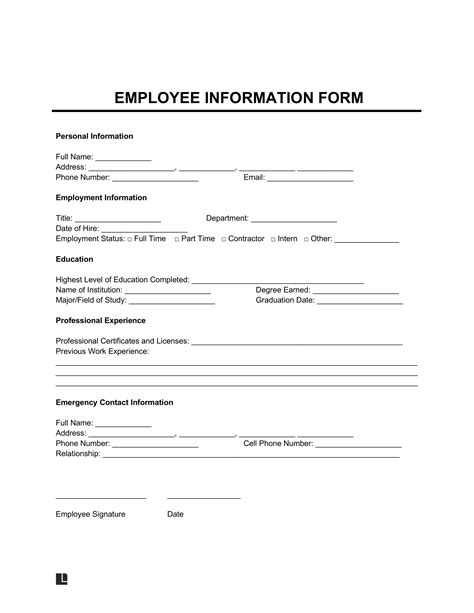 Employee Information Printable Form New Hire Sheet 48 Off