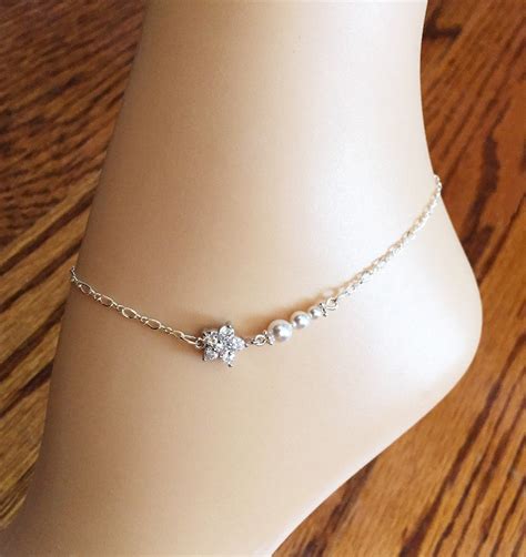 Swarovski Pearl Bridal Anklet Cz Crystal Anklet Sterling Etsy