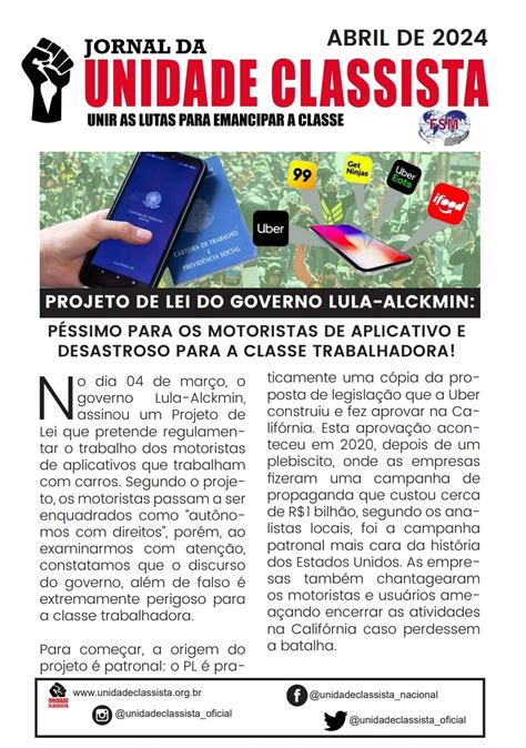 JORNAL DA UNIDADE CLASSISTA ABRIL DE 2024 Unidade Classista