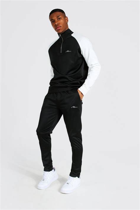 Man Tricot Funnel Neck Contrast Tracksuit Boohoo Uk