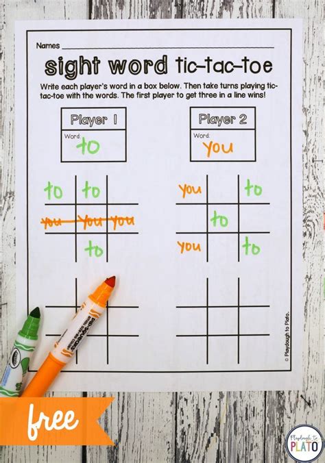 Sight Word Tic Tac Toe Game For Preschoolers