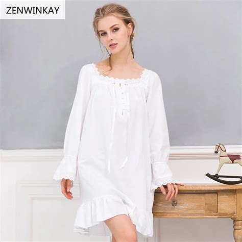 2017 Spring Summer White Nightdress Cotton Nighties For Women Sleepwear