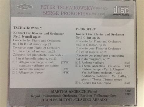 Tchaikovsky Piano Concerto No 1 Prokofiev Piano Concerto No 3 De