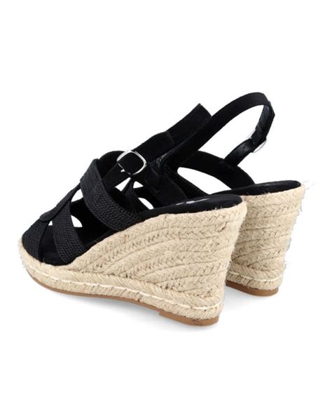 Sandalias Negras Con Cuña De Yute Xti 45186 Para Mujer