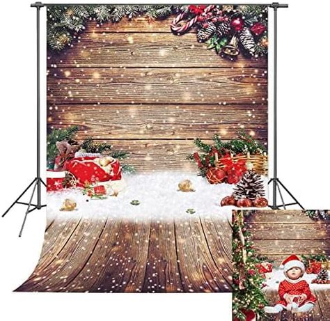 5x7ft Wood Wall Christmas Background Gift Gold Glitter Christmas Tree