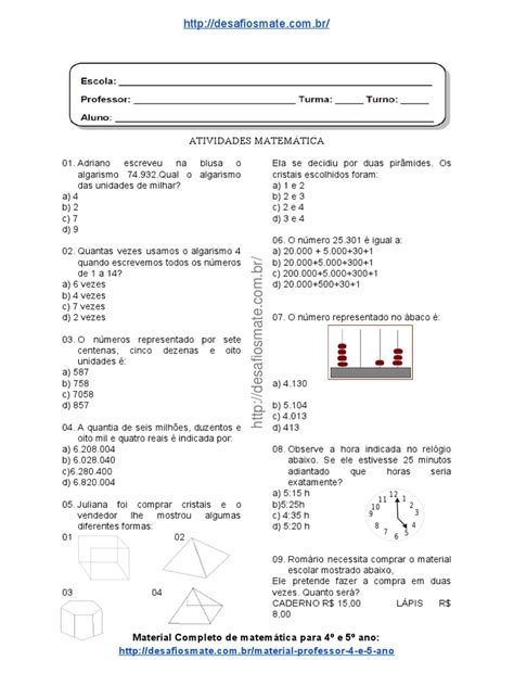 Atividade Sobre Números Decimais 5° Ano Simulados E Questões🆑