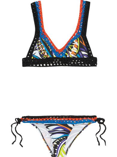 Emilio Pucci Crocheted Cotton Printed Triangle Bikini Net A Porter