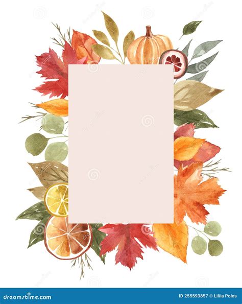 Watercolor Frame With Autumn Leaves And Branches Isolated On White