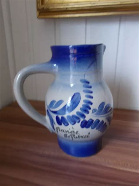 Ancien Vase Pichet En Gr S Dalsace Bleu Sign Dany Tonin Graviere