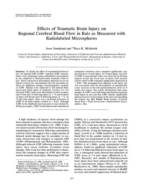 PDF Effects Of Traumatic Brain Injury On Regional Cerebral Blood Flow