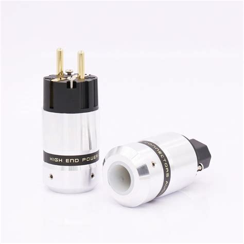 Pair Hi End Gold Plated Eu Schuko Power Plug Iec Connector For Diy