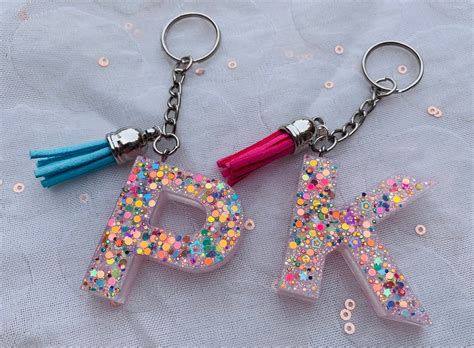 Glitter Resin Letter Key Ring Etsy