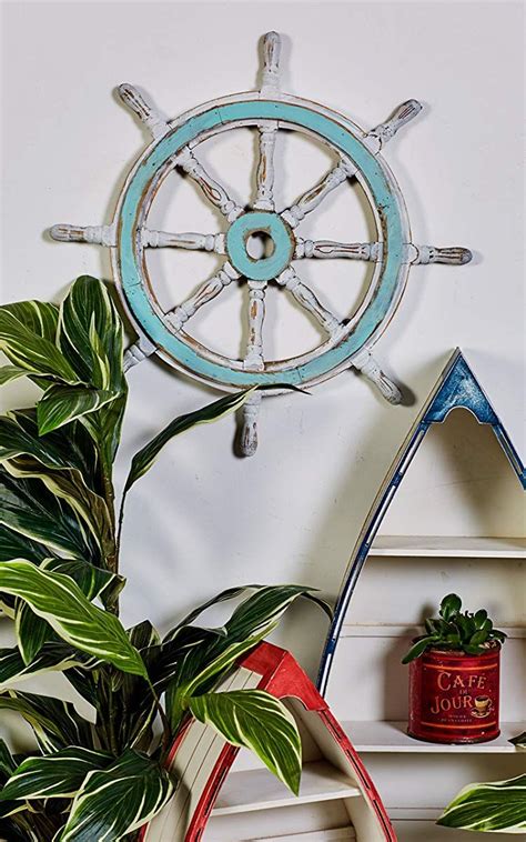 Wood Ship Wheel Nautical Maritime Decor Blue Wood Ship Wheel Decor