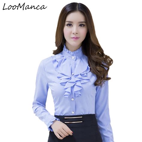 New Arrival Blue Blouse Fashion Style Female Casual Shirt Elegant