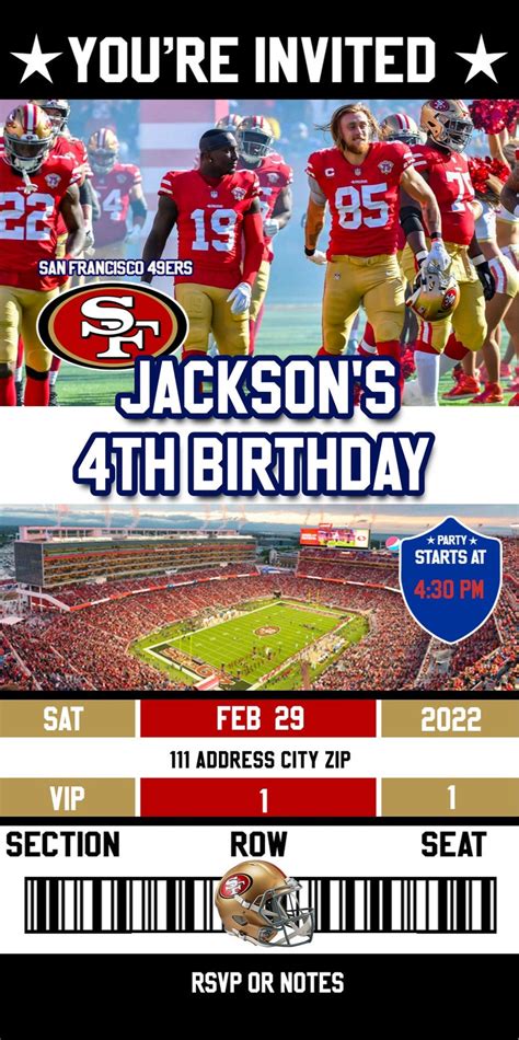 San Francisco 49ers Birthday Party Ticket Invitation Edit - Etsy