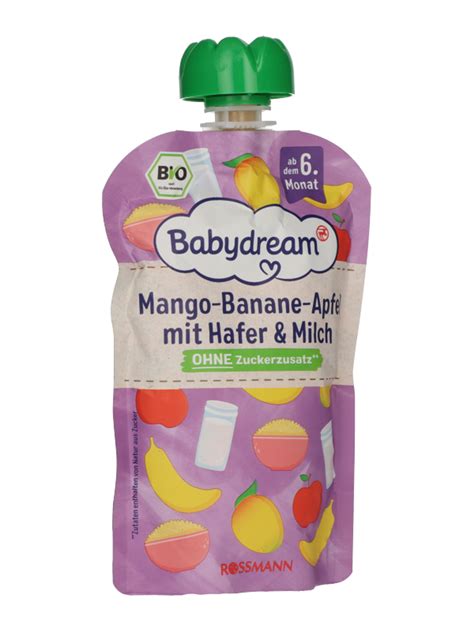 Babydream bio gyümölcs püré mangó banán alma zab 6 hónapos kortól 100 g