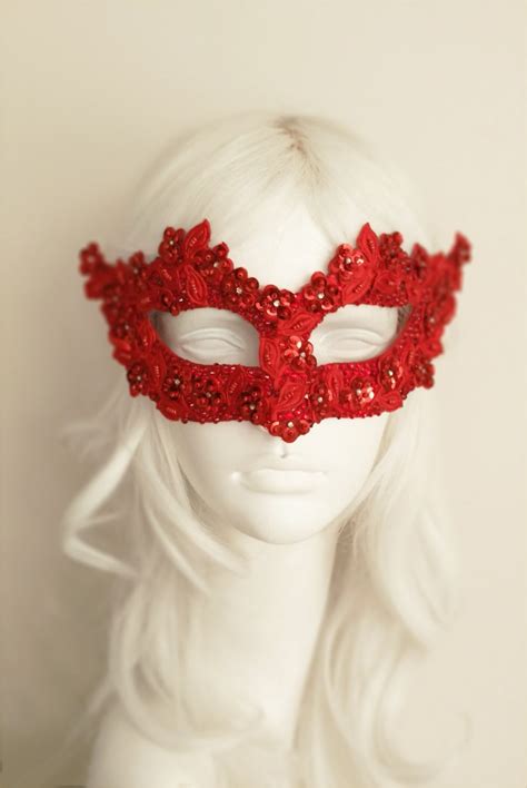 Sequined Red Masquerade Mask With Rhinestones And Embroidery | Etsy