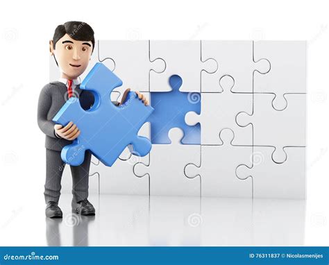 D Businessman With A Piece Of Puzzle Stock Illustration