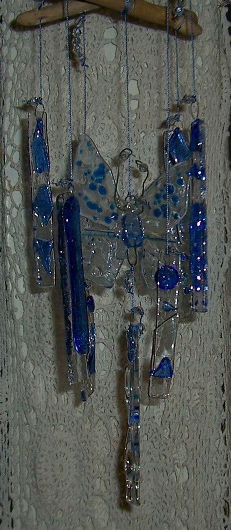 Butterfly In Blue Glass Wind Chime