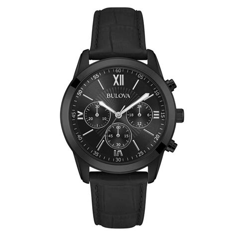 Bulova Men's Quartz Chronograph Black Dial Black Leather 40mm Watch ...