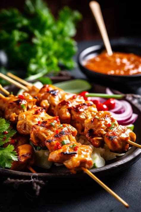 Internationales Fingerfood Chicken Satay Mit Erdnusssauce