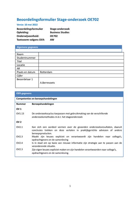 Beoordelingsformulier OE702 Stageonderzoek 23 24 Def