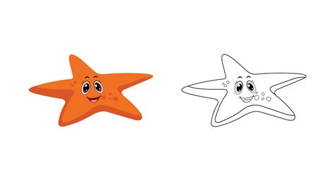 Happy cartoon starfish with line art, starfish sketch color less page ...