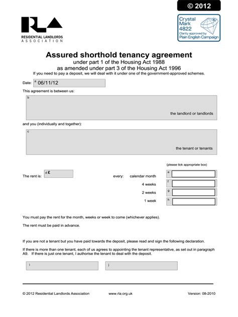 Fillable Online Loea Co Assured Shorthold Tenancy Agreement Secure